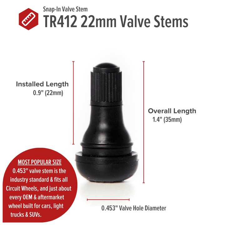Shorty TR412 22mm Rubber Valve Stems (Set of 4)