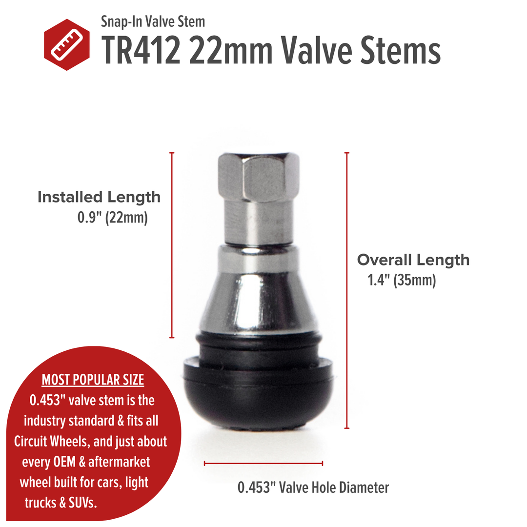 Shorty TR412 22mm Rubber Valve Stems (Set of 4)
