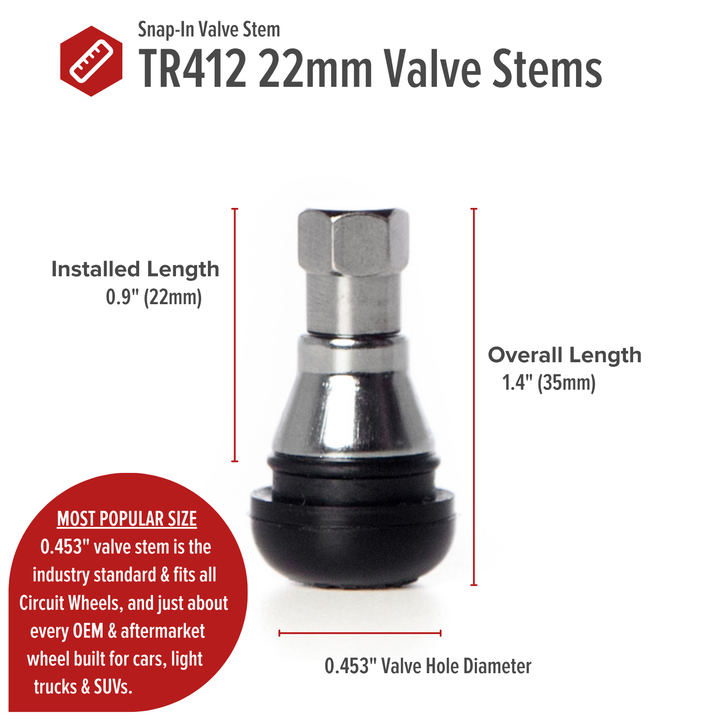 Shorty TR412 22mm Rubber Valve Stems (Set of 4)
