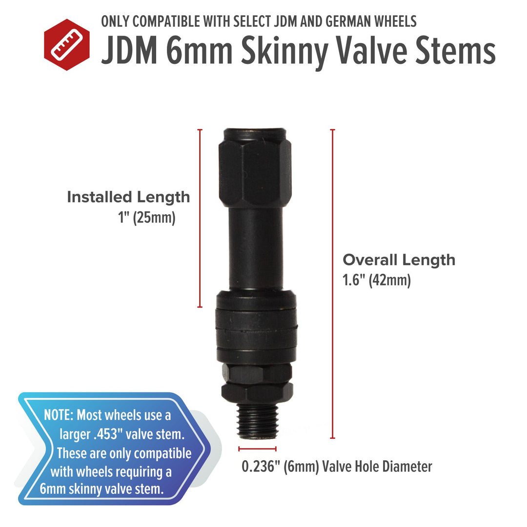 Skinny 6mm VS6MM Bolt-In Valve Stems for select JDM and German Wheels (Set of 4)
